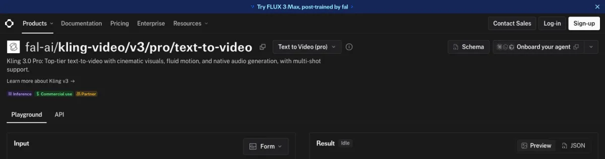 fal's model page for Kling v3 Pro text-to-video