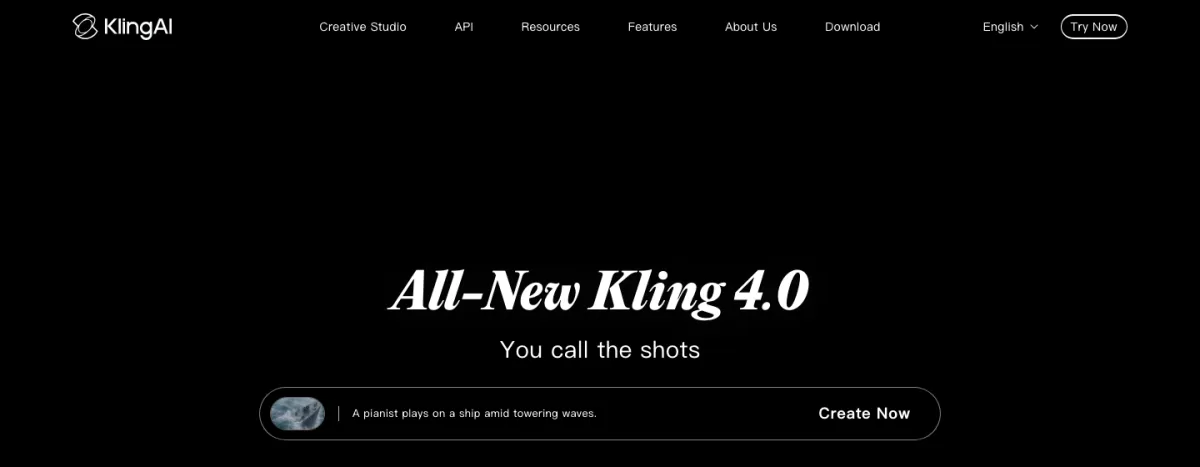 Kling AI's homepage announcing Kling 4.0
